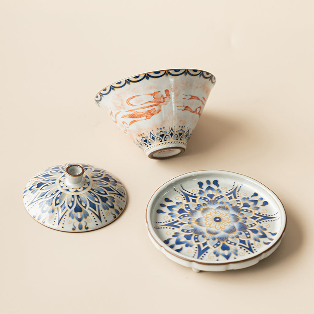 Feitian Cone-Shaped Ruyao Porcelain Gaiwan with Saucer