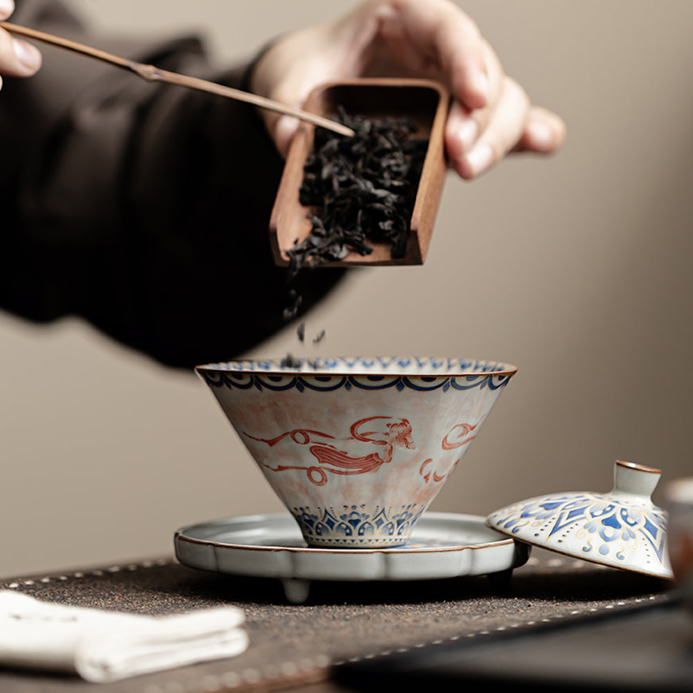 Feitian Cone-Shaped Ruyao Porcelain Gaiwan with Saucer