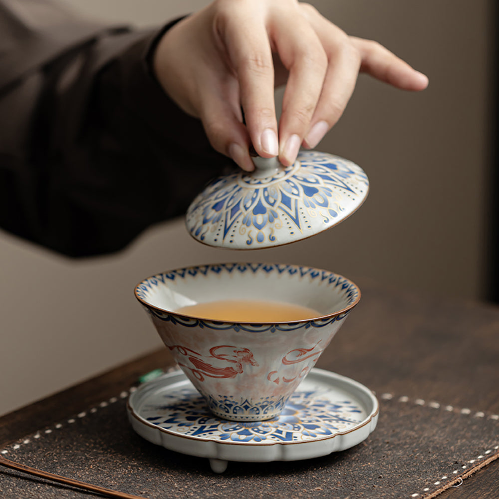 Feitian Cone-Shaped Ruyao Porcelain Gaiwan with Saucer