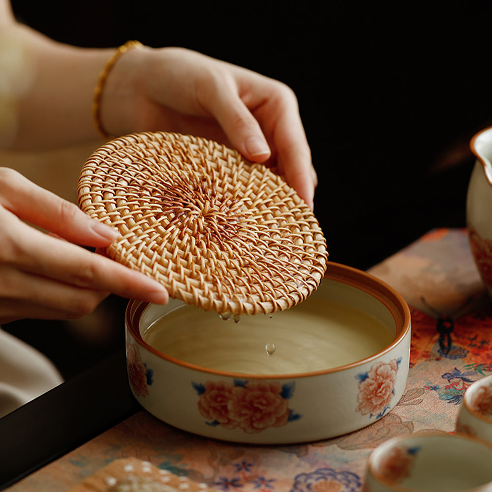 Hibiscus Flower Ruyao Porcelain Gaiwan Tea Set