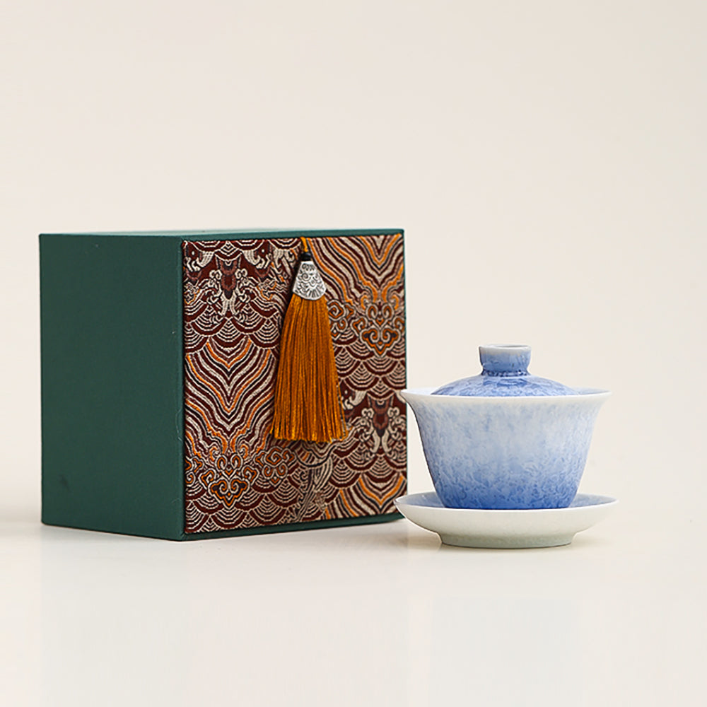 Blue Ice Crystal Ruyao Porcelain Gaiwan Tea Set