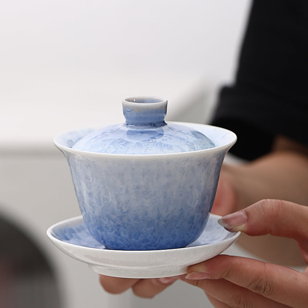 Blue Ice Crystal Ruyao Porcelain Gaiwan Tea Set