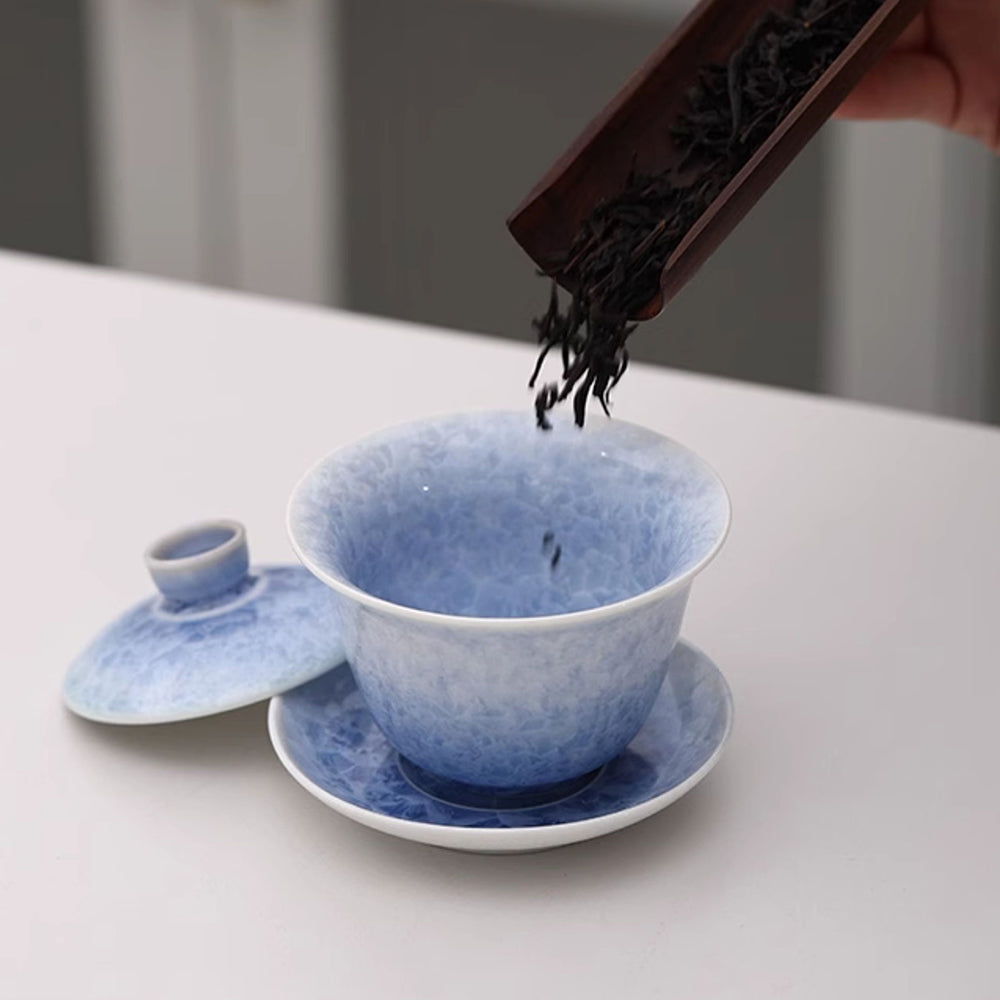 Blue Ice Crystal Ruyao Porcelain Gaiwan Tea Set