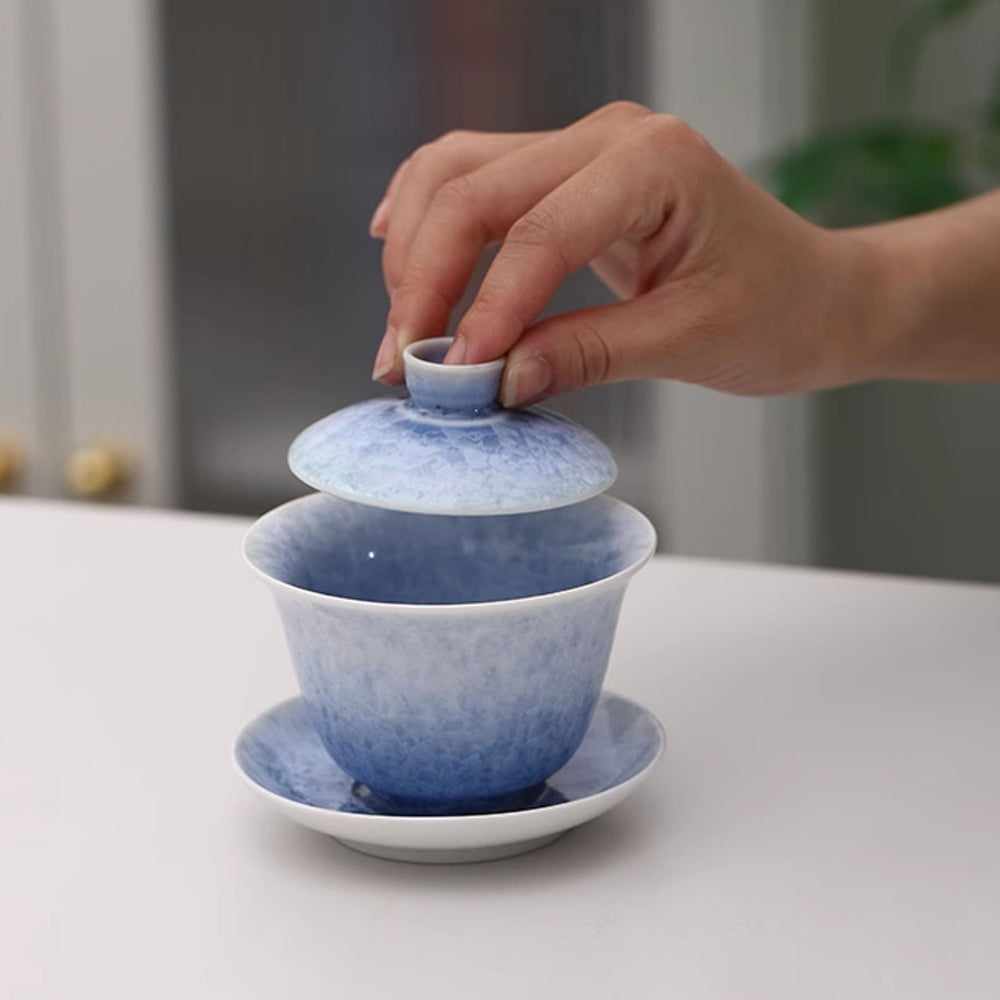 Blue Ice Crystal Ruyao Porcelain Gaiwan Tea Set