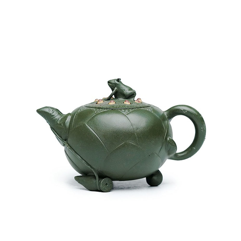 Yixing Green Clay Lotus Teapot with Frog Lid