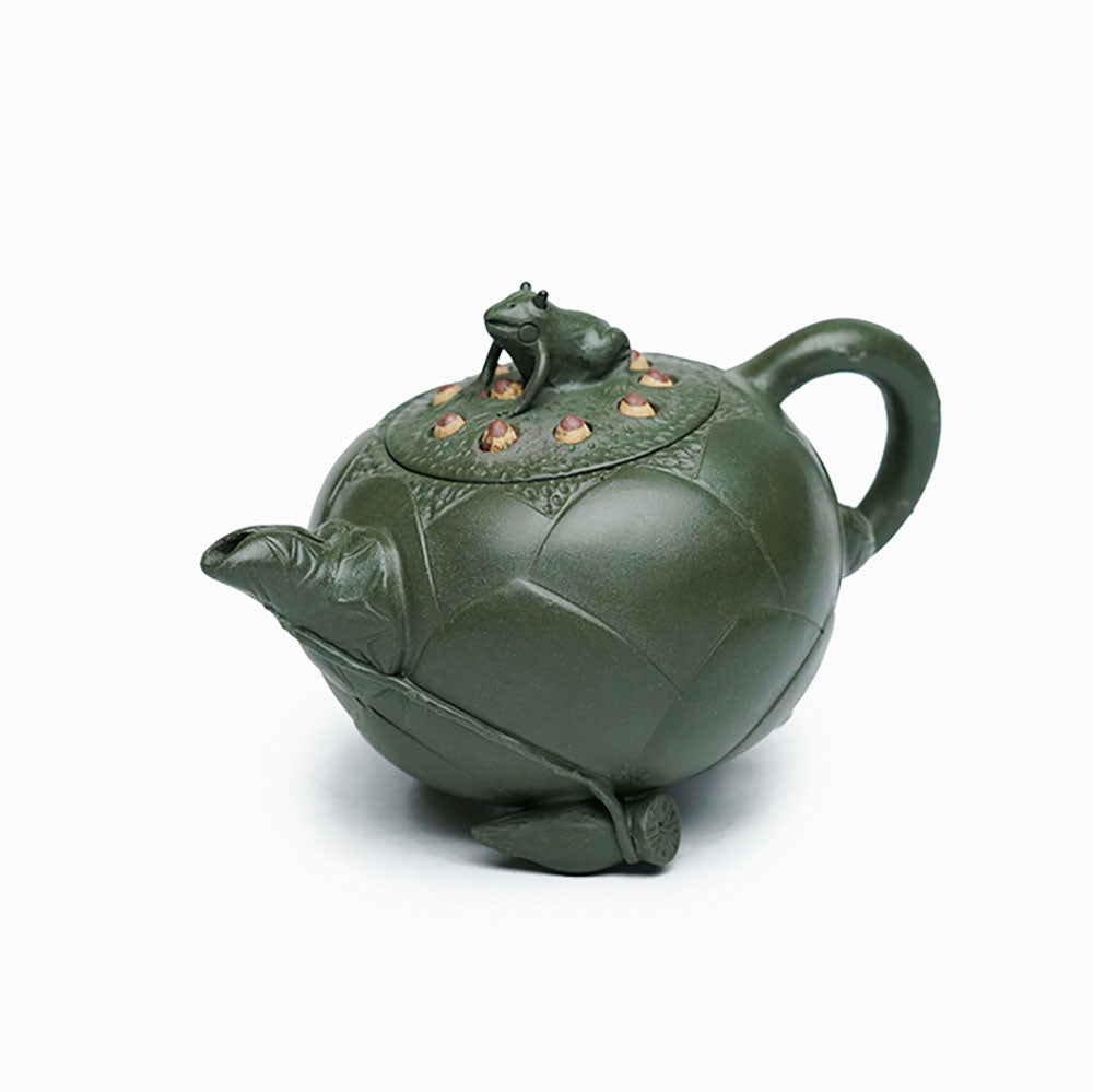 Yixing Green Clay Lotus Teapot with Frog Lid