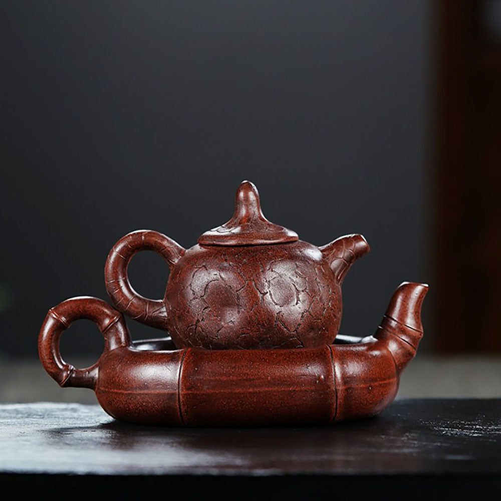 Yixing Red Clay Double Teapot with Ergonomic Handle