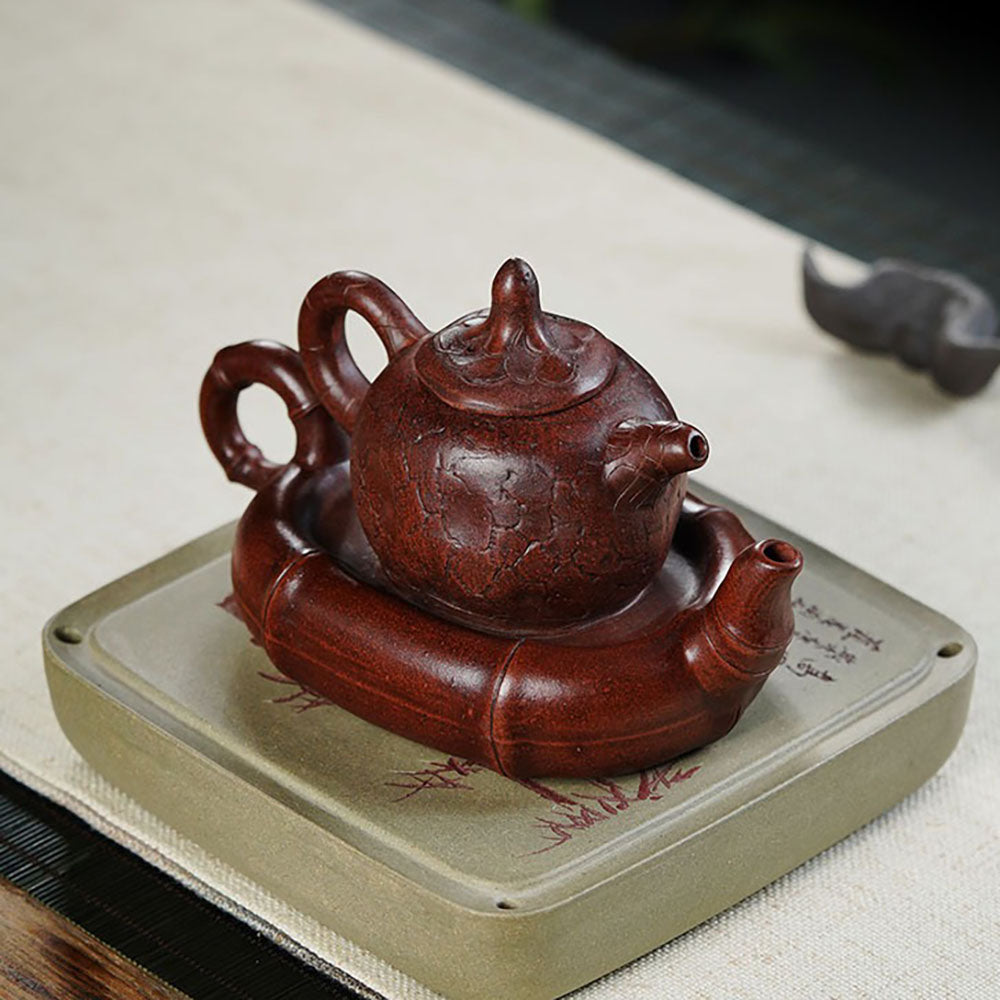 Yixing Red Clay Double Teapot with Ergonomic Handle