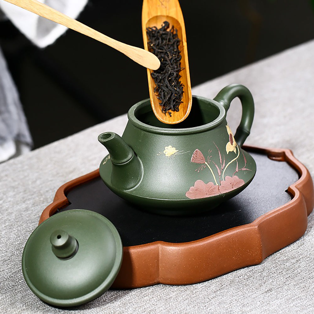 Yixing Green Clay Lotus Teapot with Gift Box