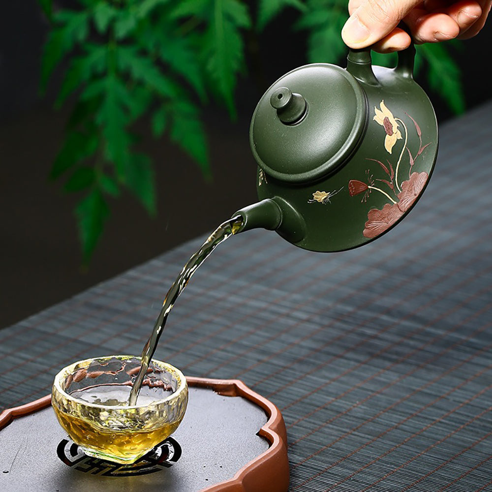 Yixing Green Clay Lotus Teapot with Gift Box