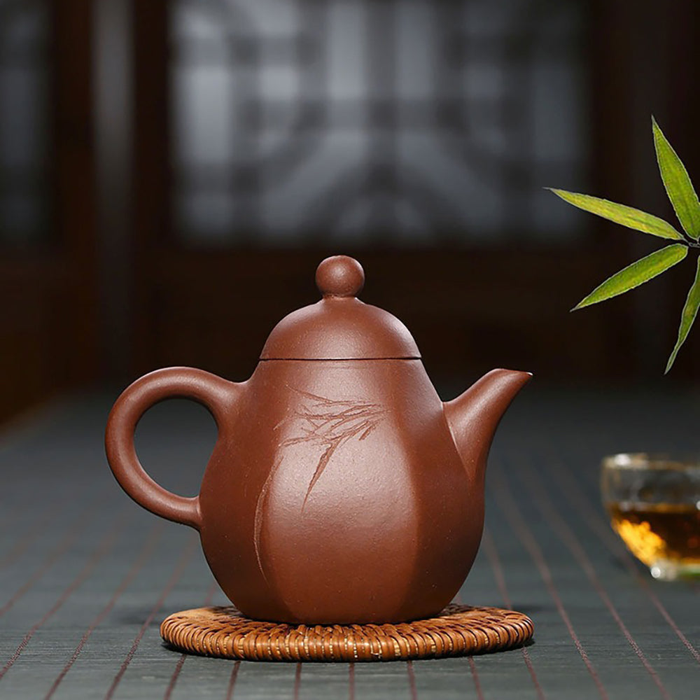 Yixing Purple Clay Dragon Egg Teapot with Hand-Carved Inscriptions
