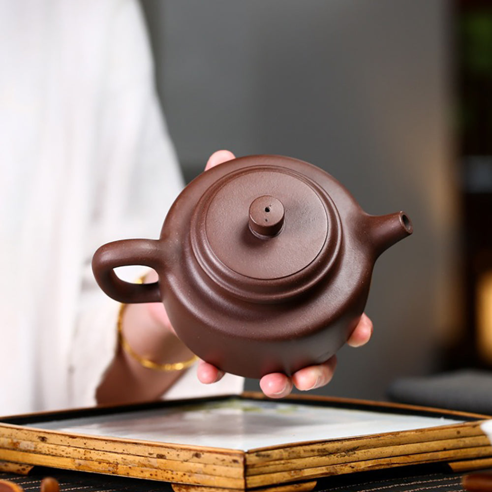 Yixing Purple Clay Dezhong Teapot with Engraved Blessings