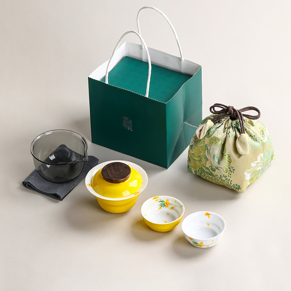 Yellow Rapeseed Flower Ceramic Travel Tea Set