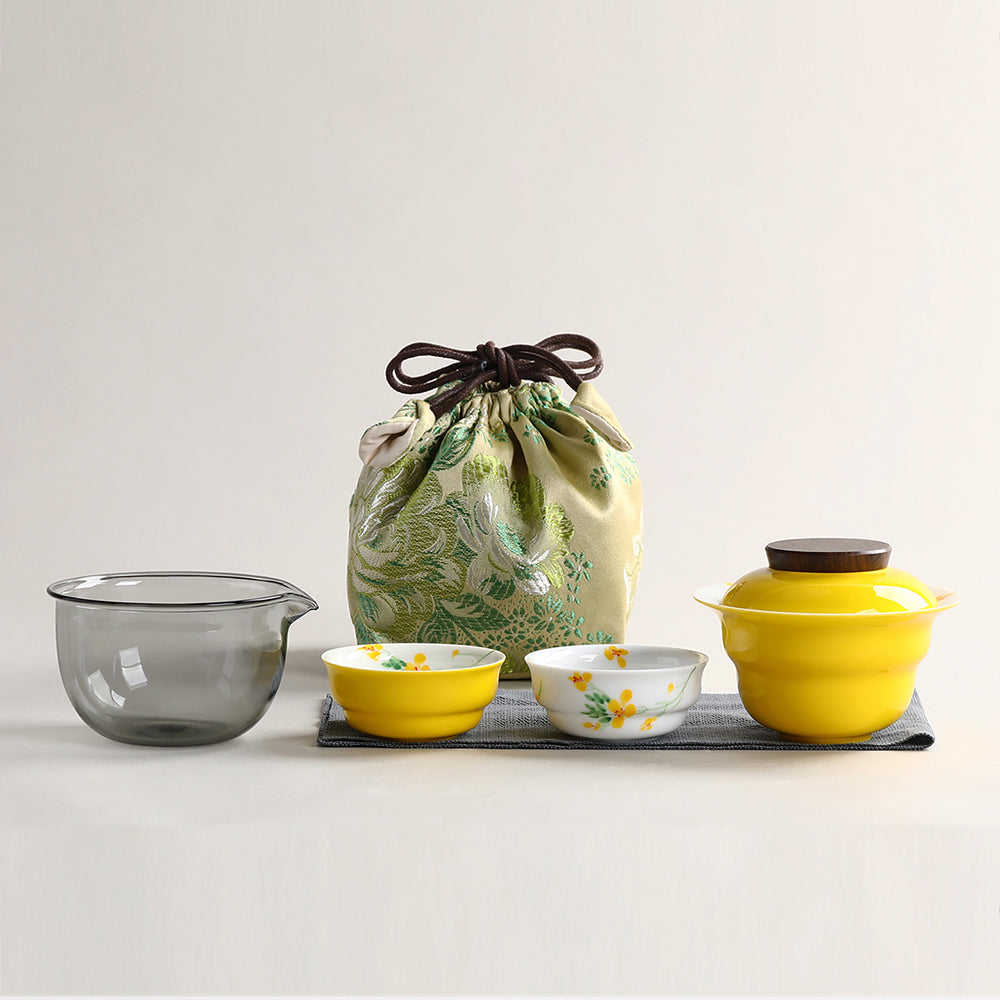 Yellow Rapeseed Flower Ceramic Travel Tea Set