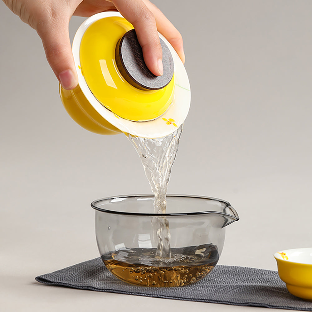Yellow Rapeseed Flower Ceramic Travel Tea Set