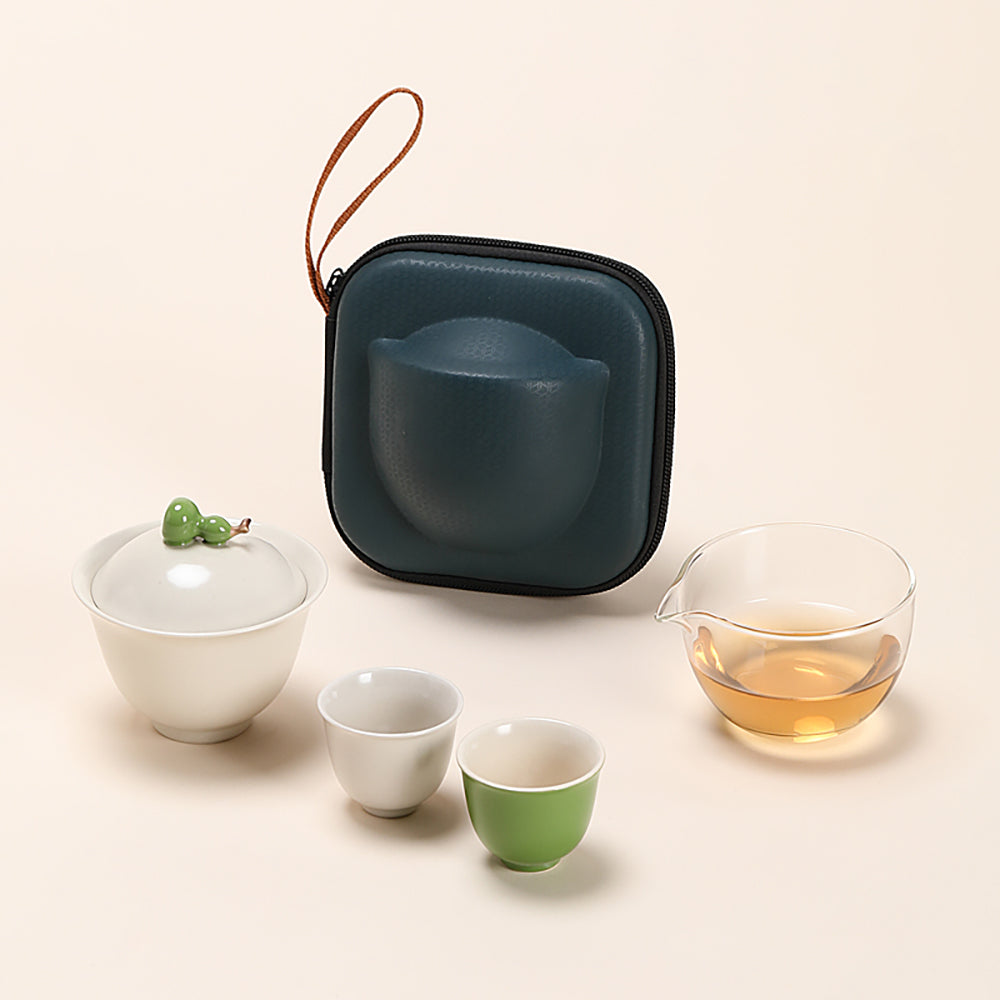 Gourd-Shaped Ceramic Travel Tea Set with Carry Bag