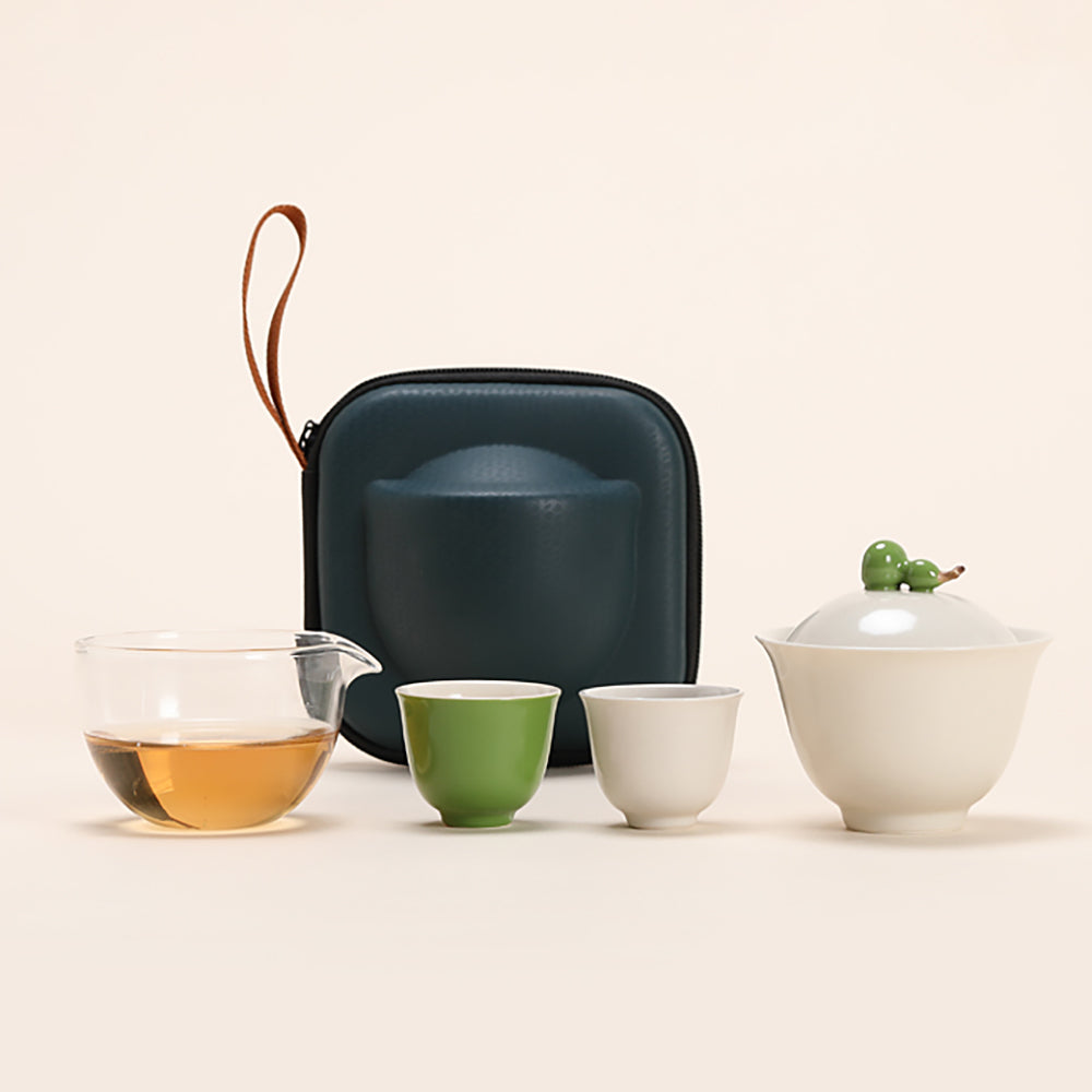 Gourd-Shaped Ceramic Travel Tea Set with Carry Bag