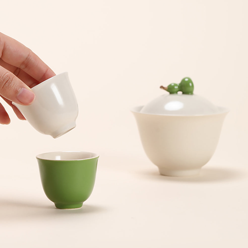 Gourd-Shaped Ceramic Travel Tea Set with Carry Bag