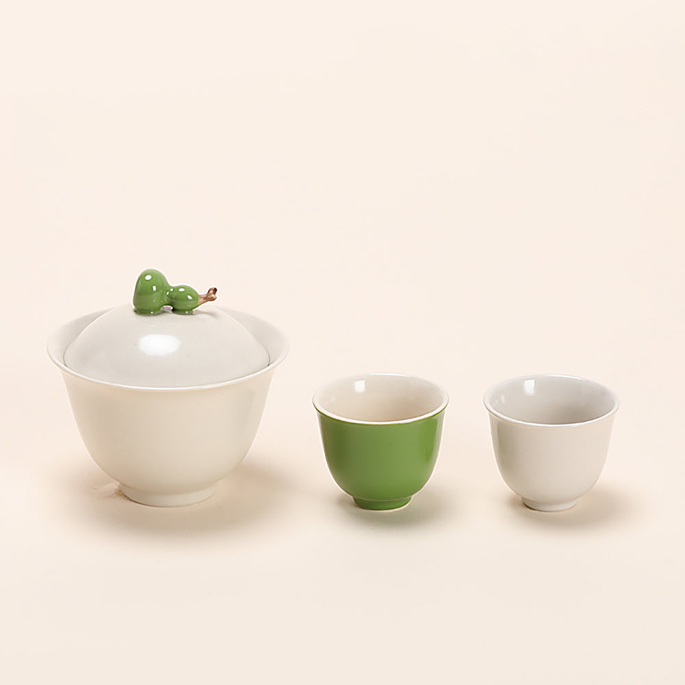 Gourd-Shaped Ceramic Travel Tea Set with Carry Bag