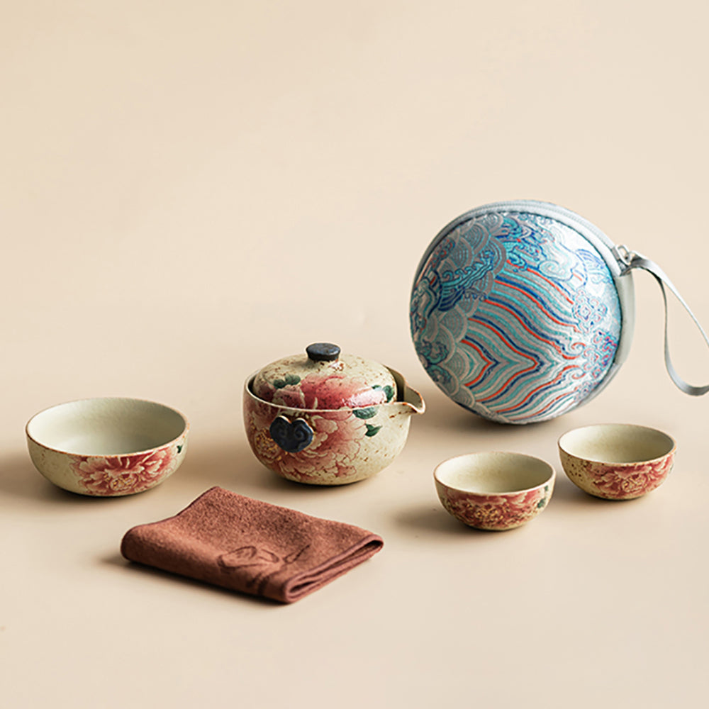 Flint Red Peony Ceramic Travel Tea Set
