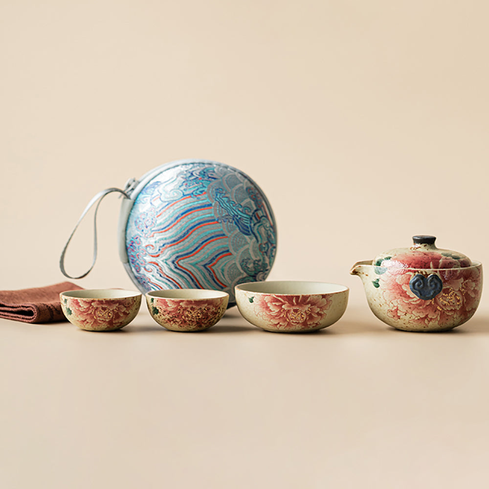Flint Red Peony Ceramic Travel Tea Set