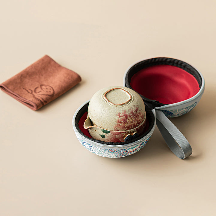Flint Red Peony Ceramic Travel Tea Set