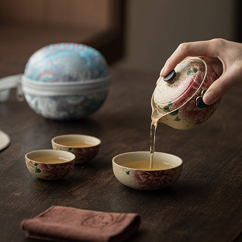 Flint Red Peony Ceramic Travel Tea Set