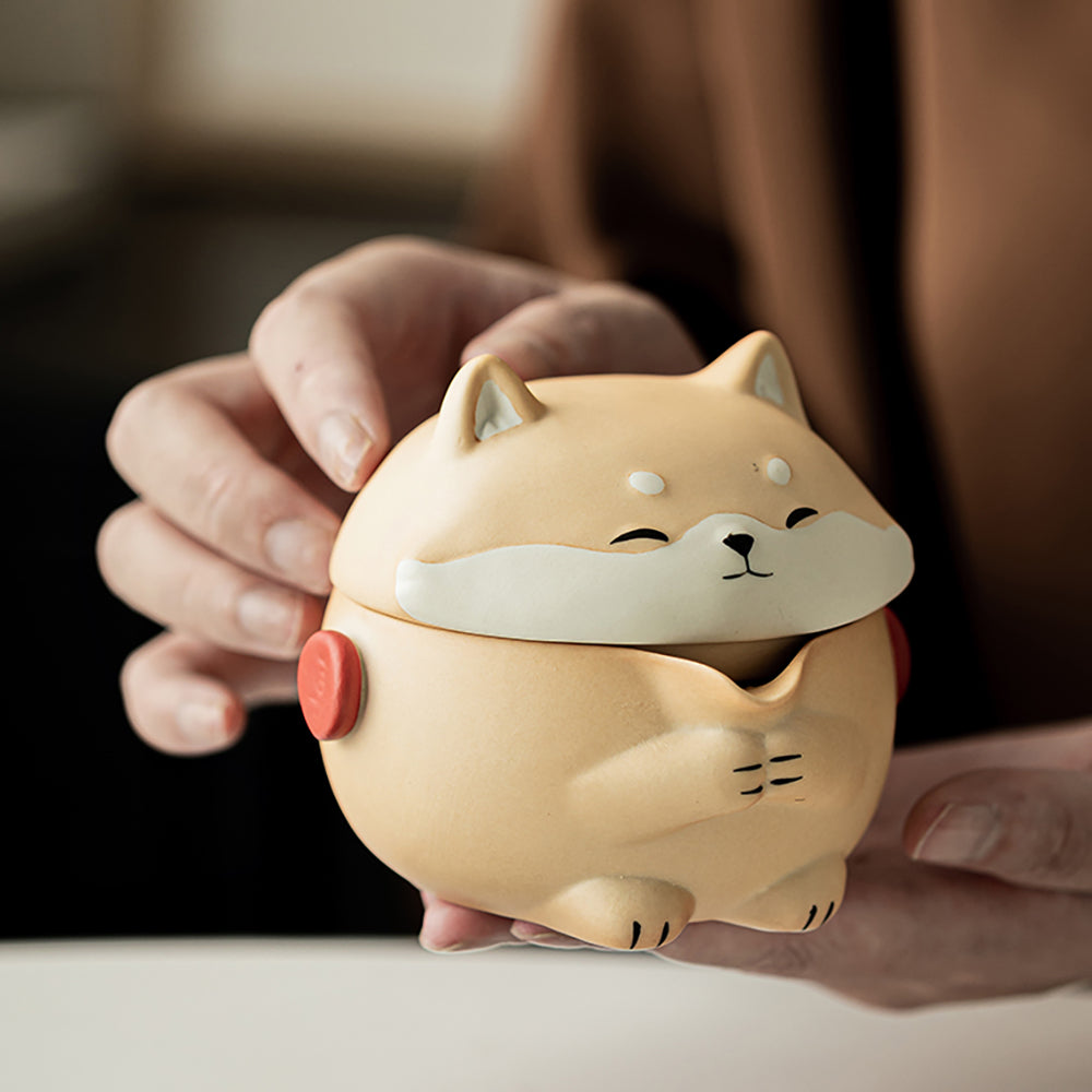 Shiba Inu Pottery Travel Tea Set with Storage Bag
