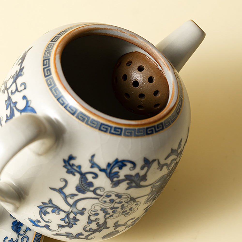Blue and White Ruyao Porcelain Travel Tea Set with Leather Case