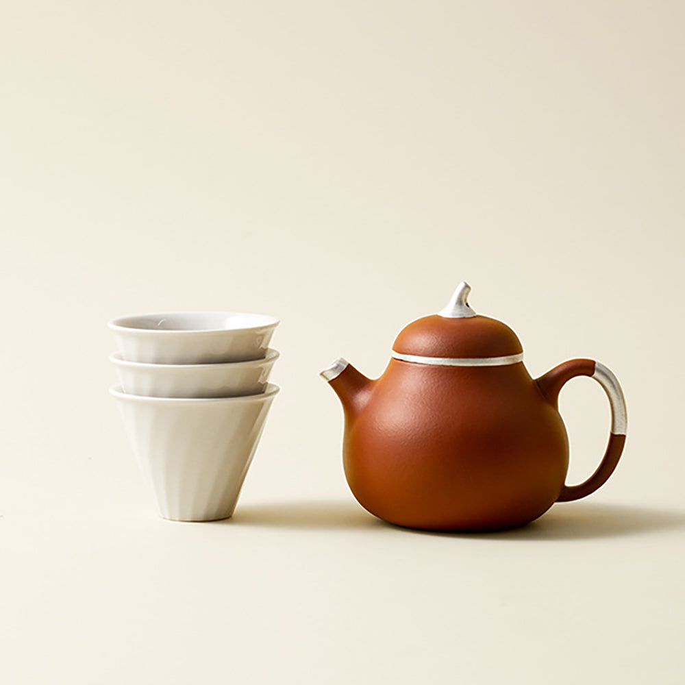 Purple Clay Travel Teapot Set with Teacups and Carrying Case
