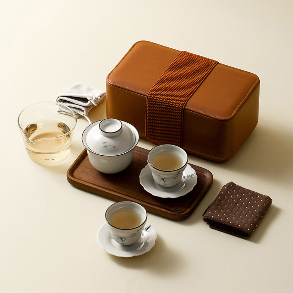 Portable Bamboo Gaiwan Travel Tea Set with Storage Case