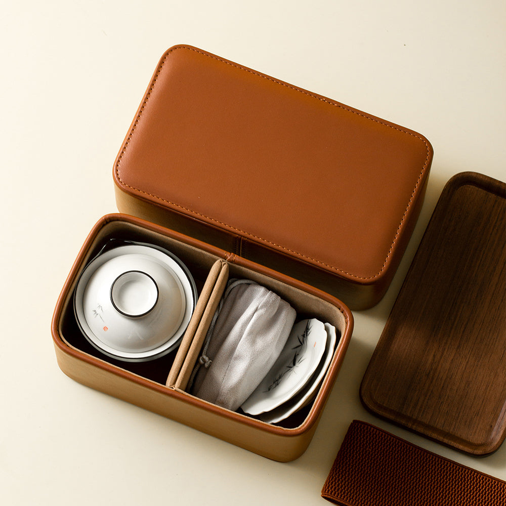 Portable Bamboo Gaiwan Travel Tea Set with Storage Case