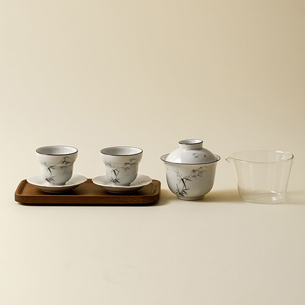 Portable Bamboo Gaiwan Travel Tea Set with Storage Case