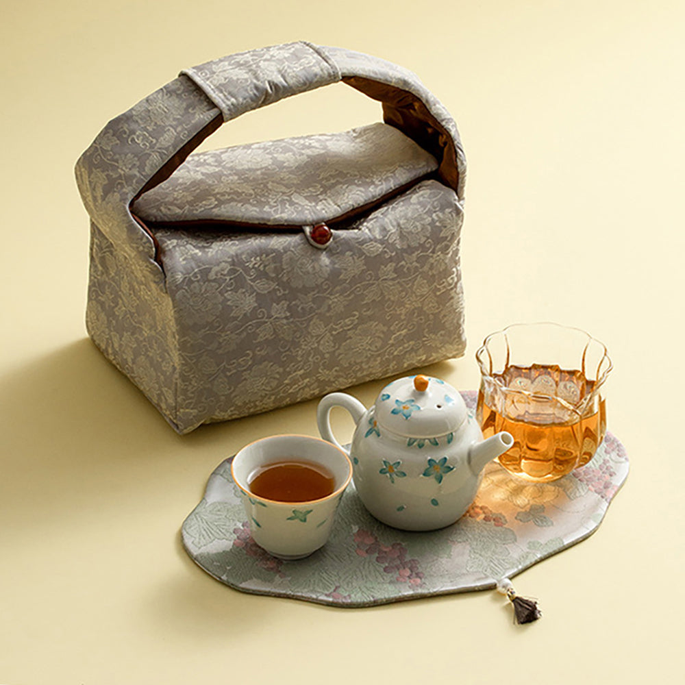 Freesia Floral Ceramic Travel Tea Set with Portable Bag