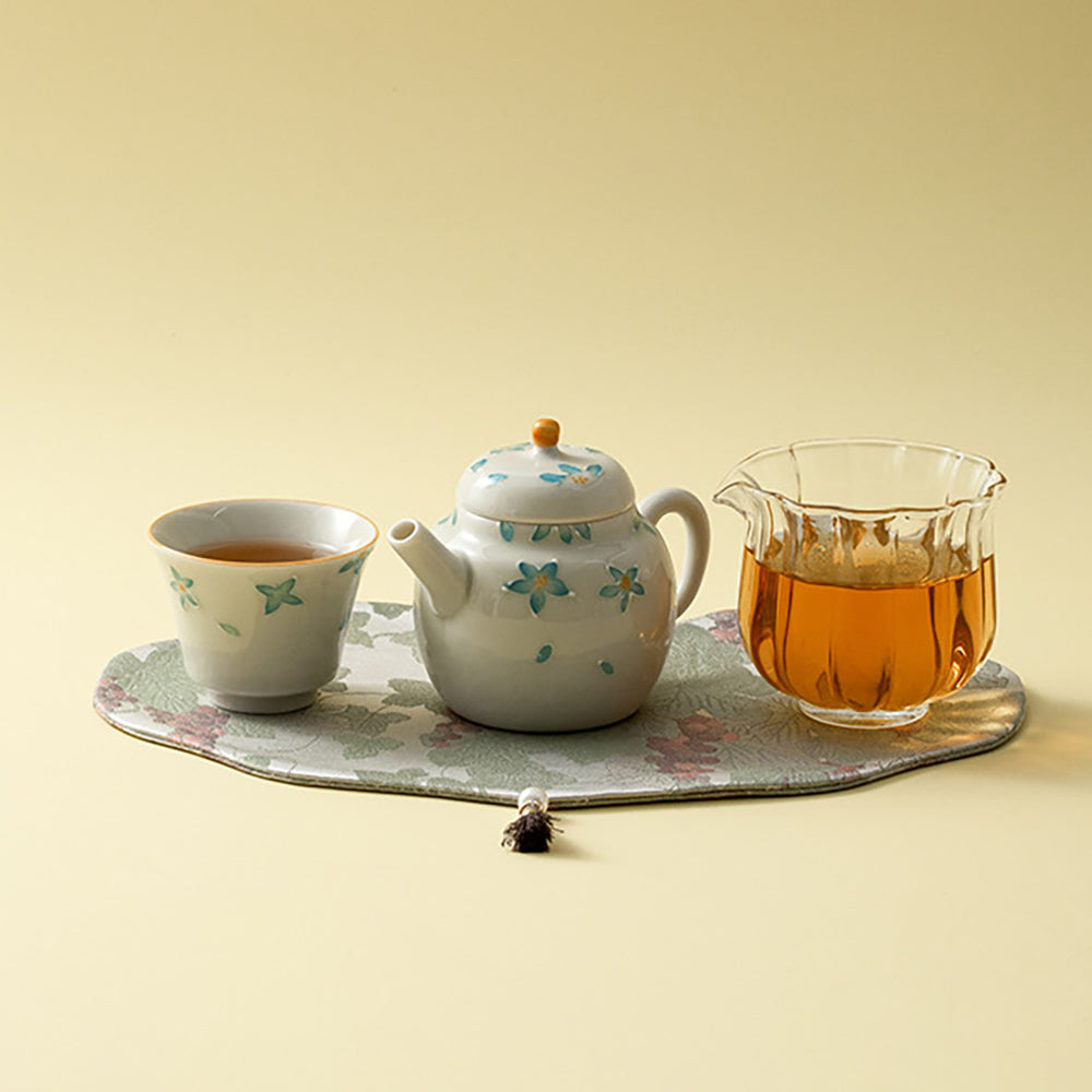 Freesia Floral Ceramic Travel Tea Set with Portable Bag