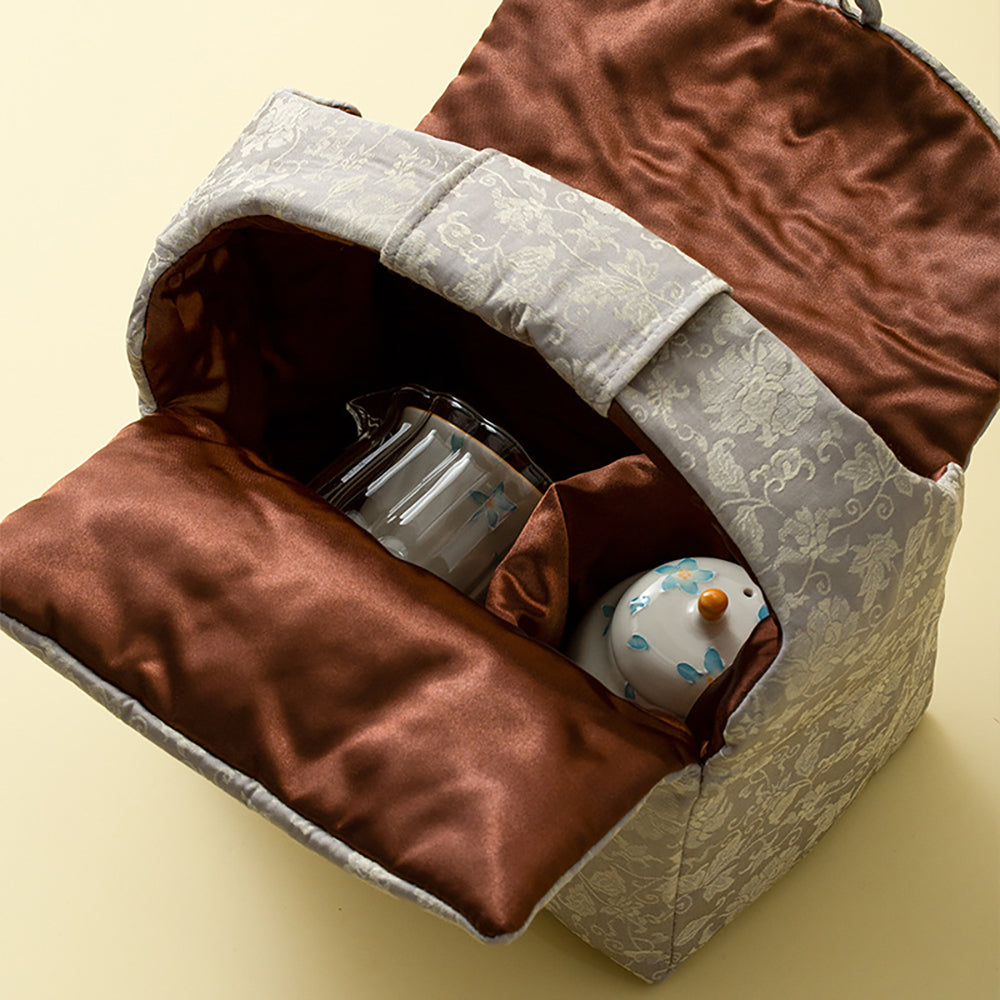 Freesia Floral Ceramic Travel Tea Set with Portable Bag