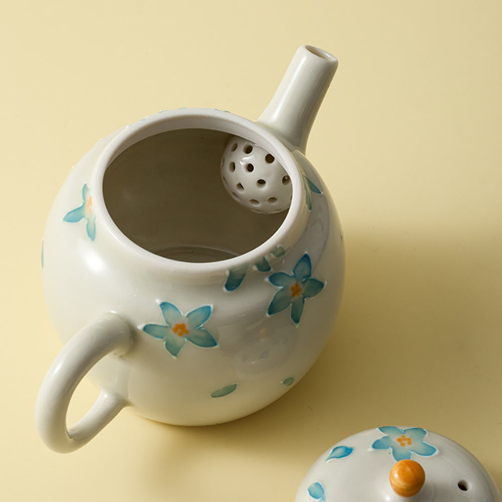 Freesia Floral Ceramic Travel Tea Set with Portable Bag