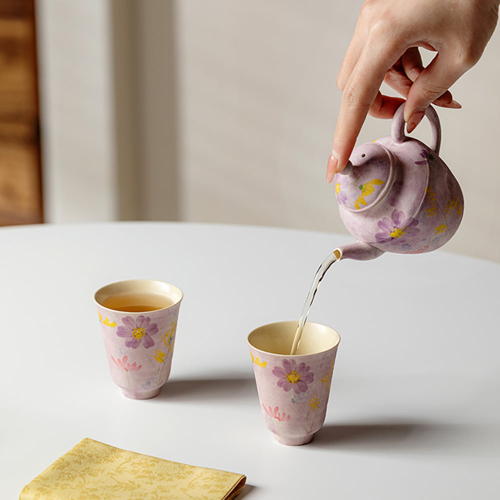Purple Floral Travel Tea Set with Portable Bag