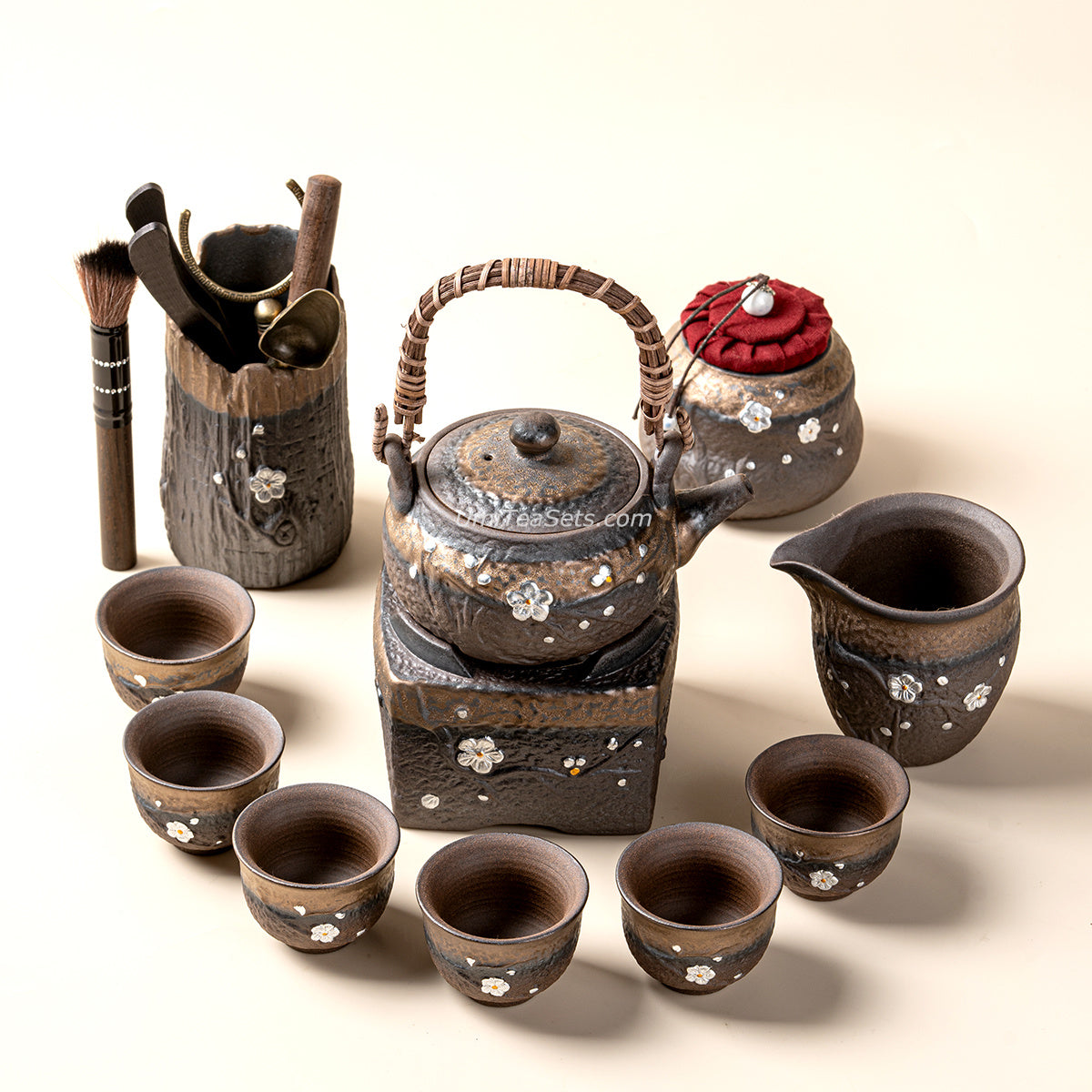 Gilded Iron Glaze Japanese Plum Blossom Tea Set