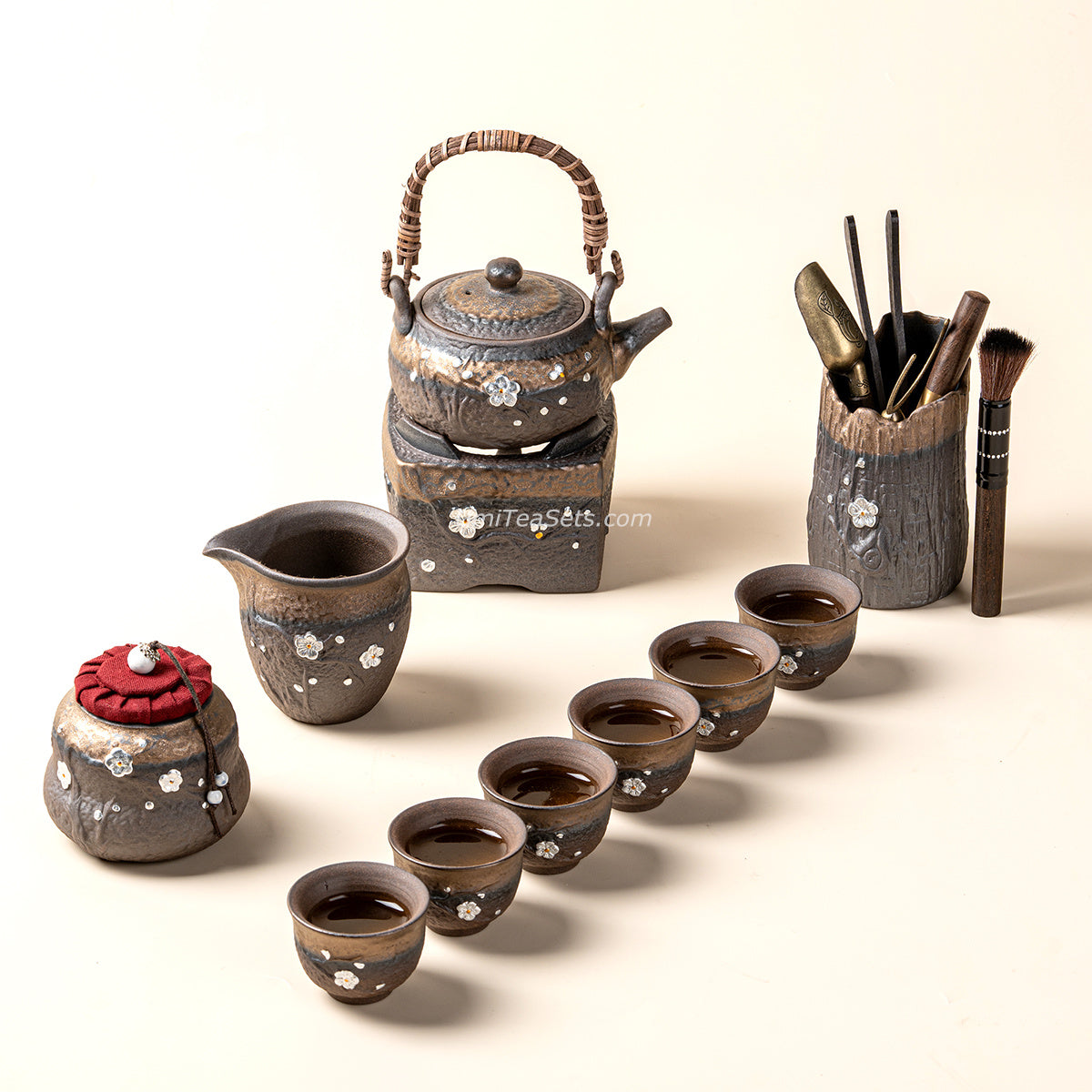 Gilded Iron Glaze Japanese Plum Blossom Tea Set