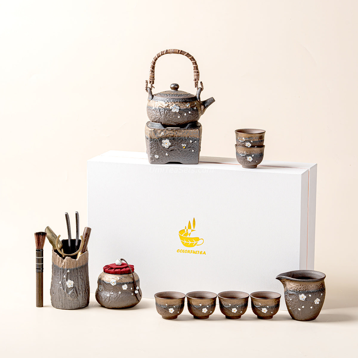 Gilded Iron Glaze Japanese Plum Blossom Tea Set