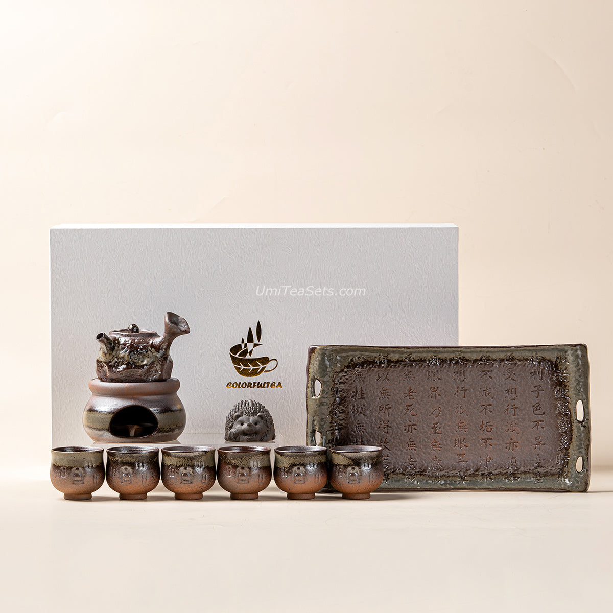 Handcrafted Bizen-yaki Glaze Tea Set with Dunhuang Elements