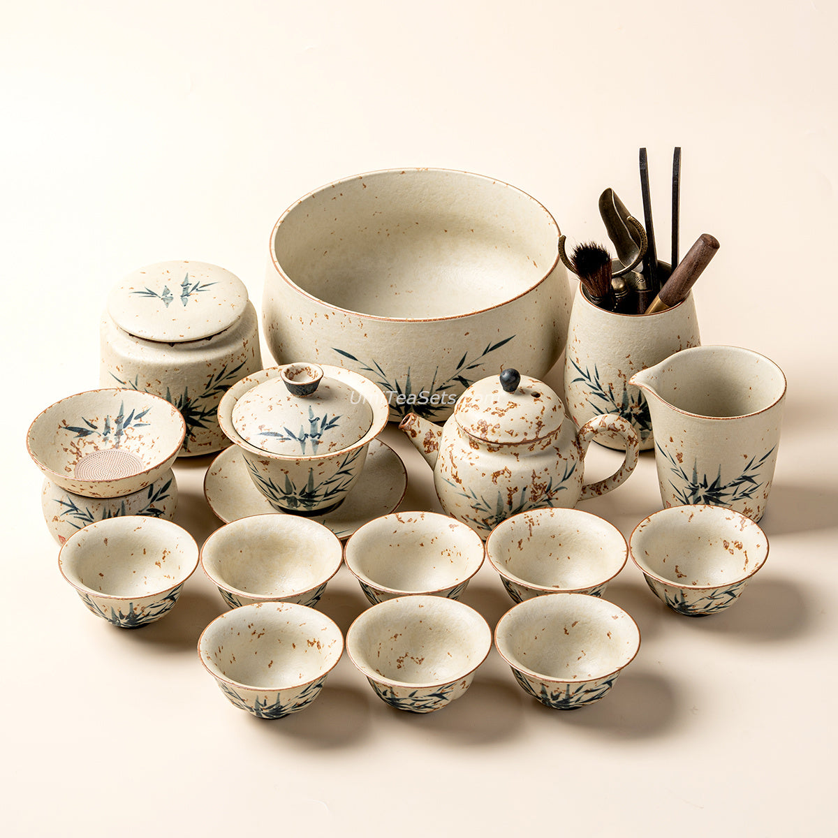 Ruyao Ceramic Bamboo Tea Set with Teapot and Cups