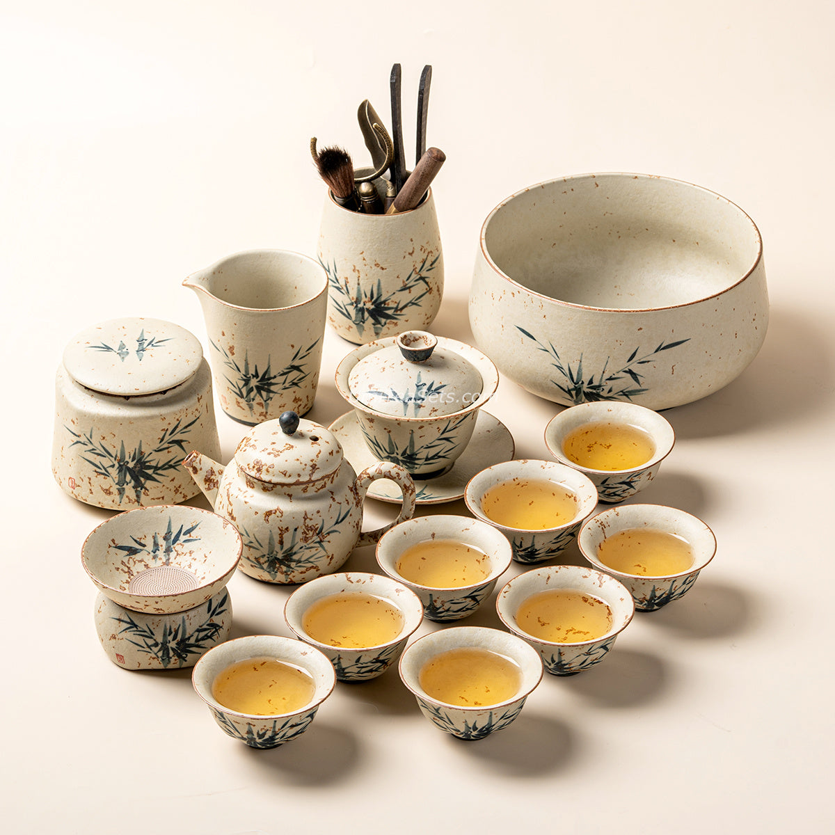Ruyao Ceramic Bamboo Tea Set with Teapot and Cups