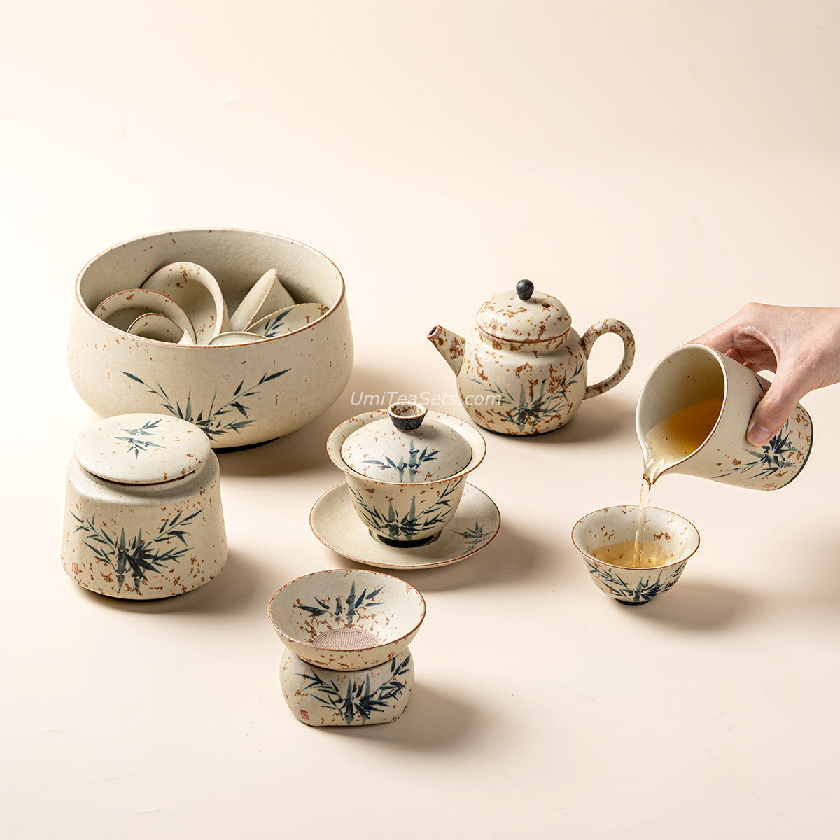 Ruyao Ceramic Bamboo Tea Set with Teapot and Cups