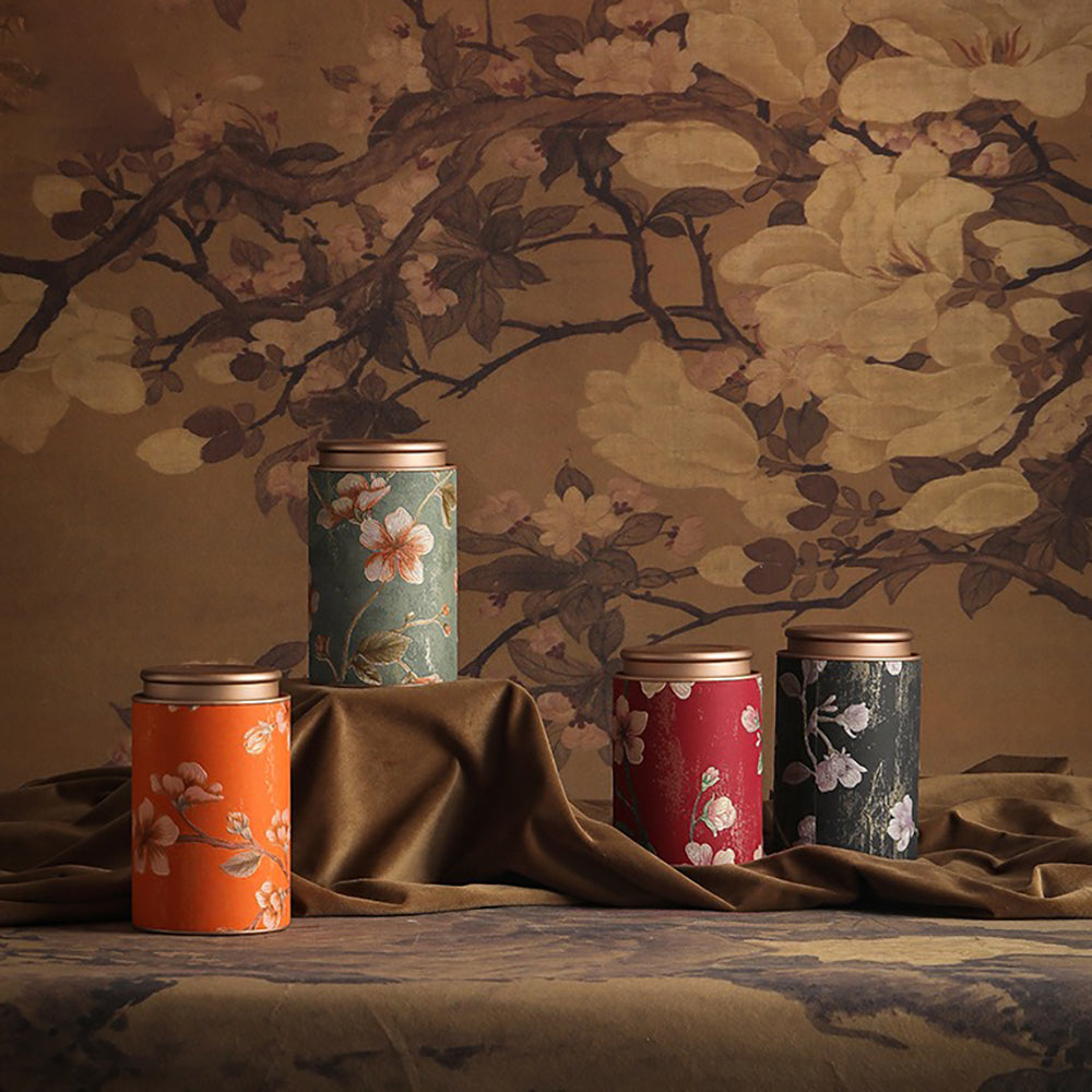 Floral Embossed Metal Tea Caddy with Lid