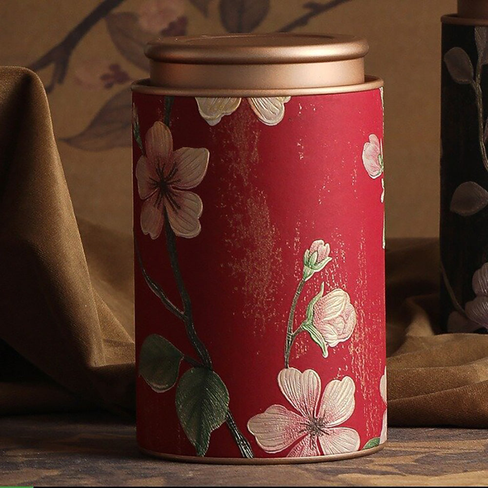 Floral Embossed Metal Tea Caddy with Lid