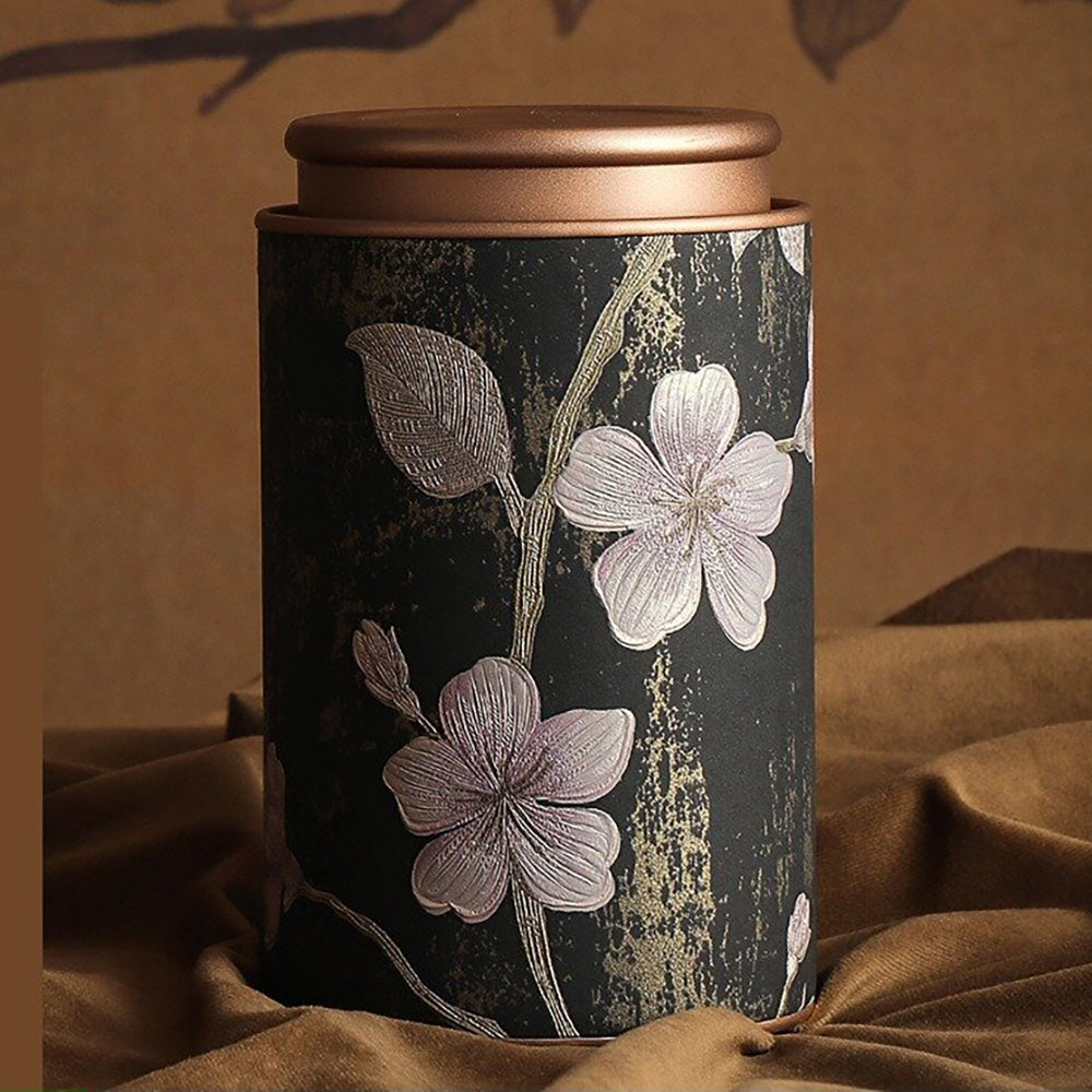 Floral Embossed Metal Tea Caddy with Lid