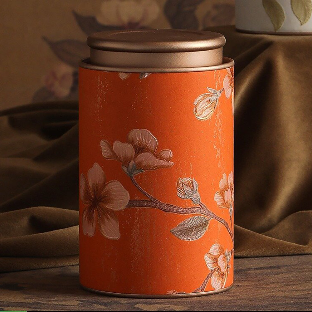 Floral Embossed Metal Tea Caddy with Lid