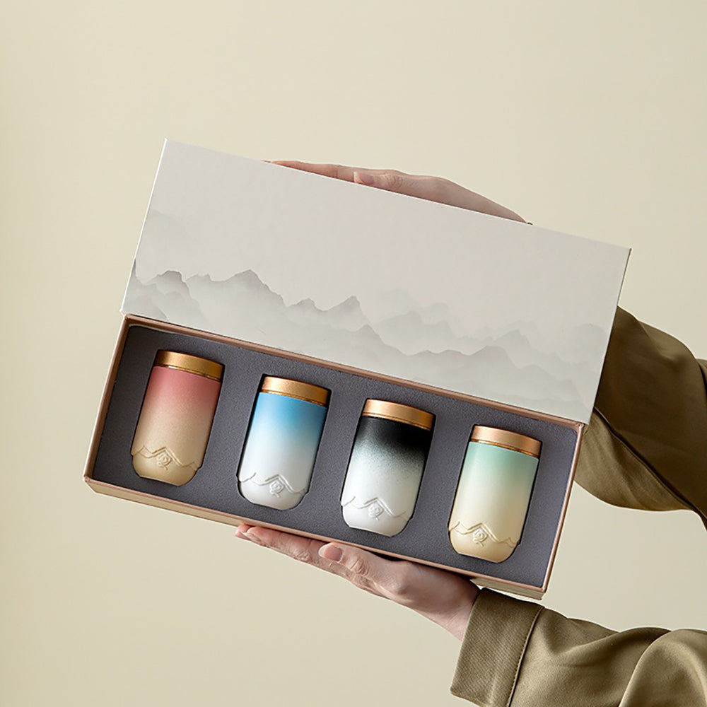 Gradient Ceramic Tea Caddy Set with Alloy Lids - Portable Storage for Loose Leaf Tea